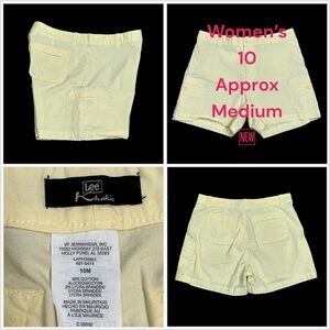 Women's Lee 10 Medium Chino Khakis Shorts Pastel Yellow Twill High Rise Stretch